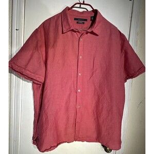 Perry  Ellis Pink 100% Linen Short Sleeve Button-Up Shirt Size XXL